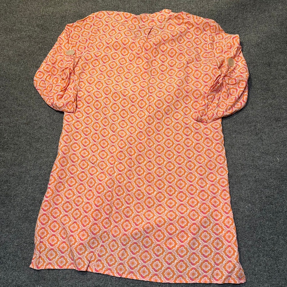 Walker & Wade Orange Pink Geometric Tunic Dress Roll Tab Sleeve Womens Large - Picture 6 of 10